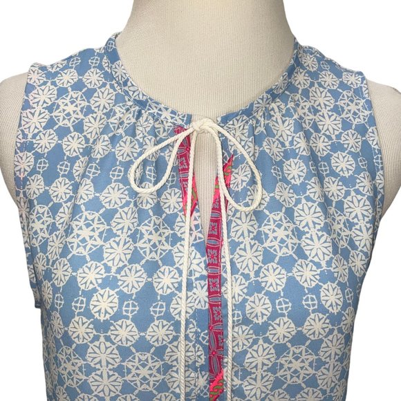 New Neiman Marcus Le Lis Long Sleeveless Slit Tie Neck Contrast Print Top - Picture 7 of 12